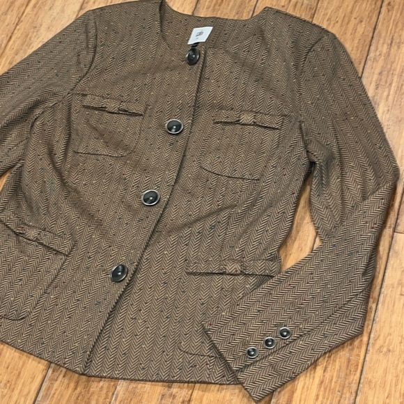 CAbi Penny Herringbone SPECKLED JACKET Button Blazer 3170 Bow pockets Round Neck - Picture 6 of 16